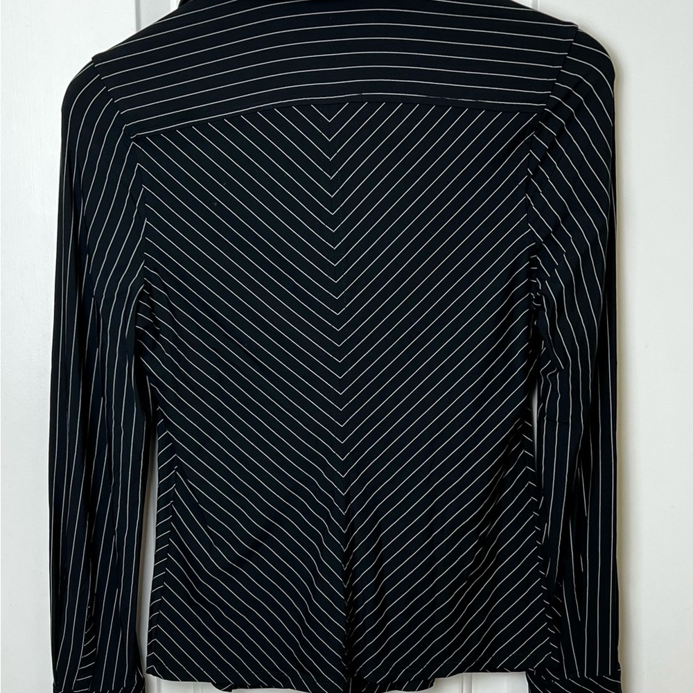 Express Tops | Express Design Studio Black with White Pinstripe V-Neck, Medium - Picture 6 of 7